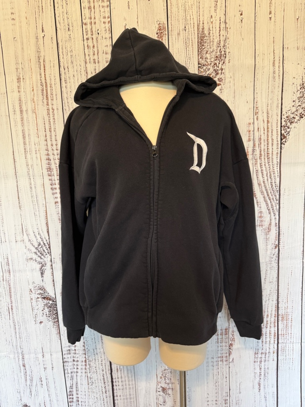 Disney Black Hooded Zip Jacket with White 'D' Logo
